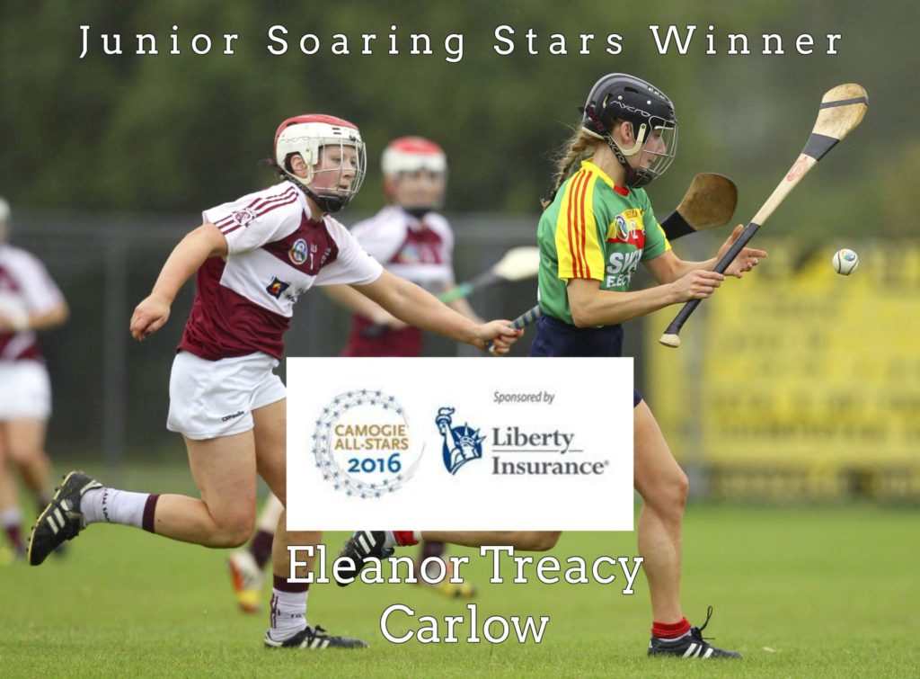 Carlow's Eleanor Treacy wins her first Soaring Star award. Photo: Camogie Association/Twitter