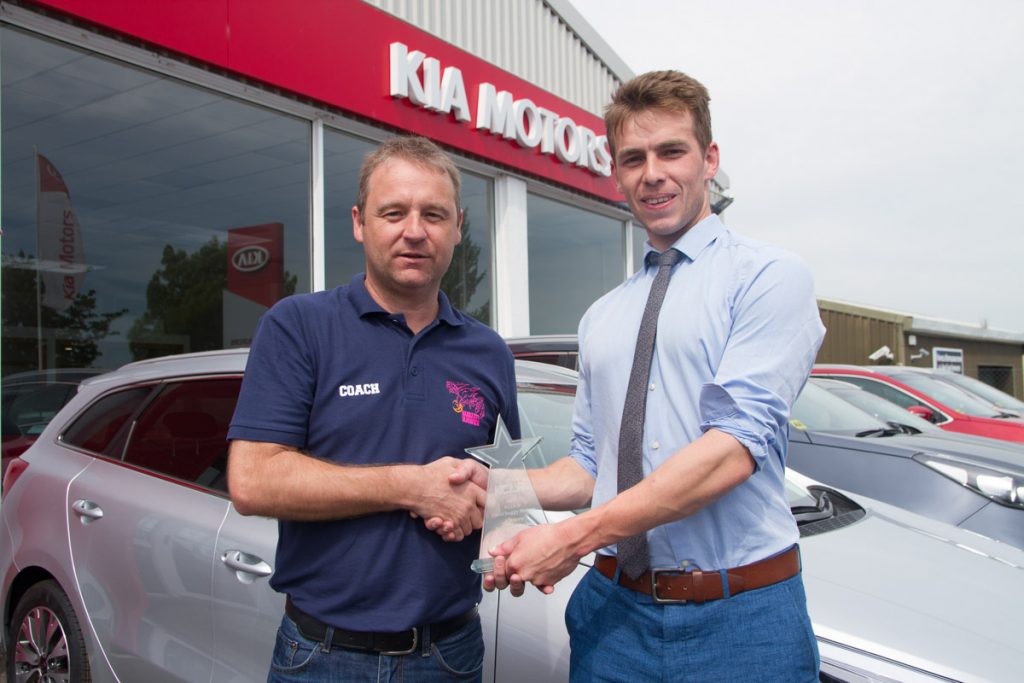 Marble City Hawks coach Julian O'Keeffe pictured recieving their Kilkenny Sport Star Award for April 2017 at David Buggy Motors. Photo: Ken McGuire/KCLR